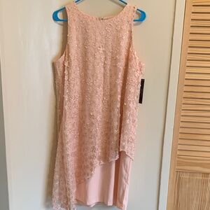 Tahari Blush Pink Floral Appliqué Midi Dress